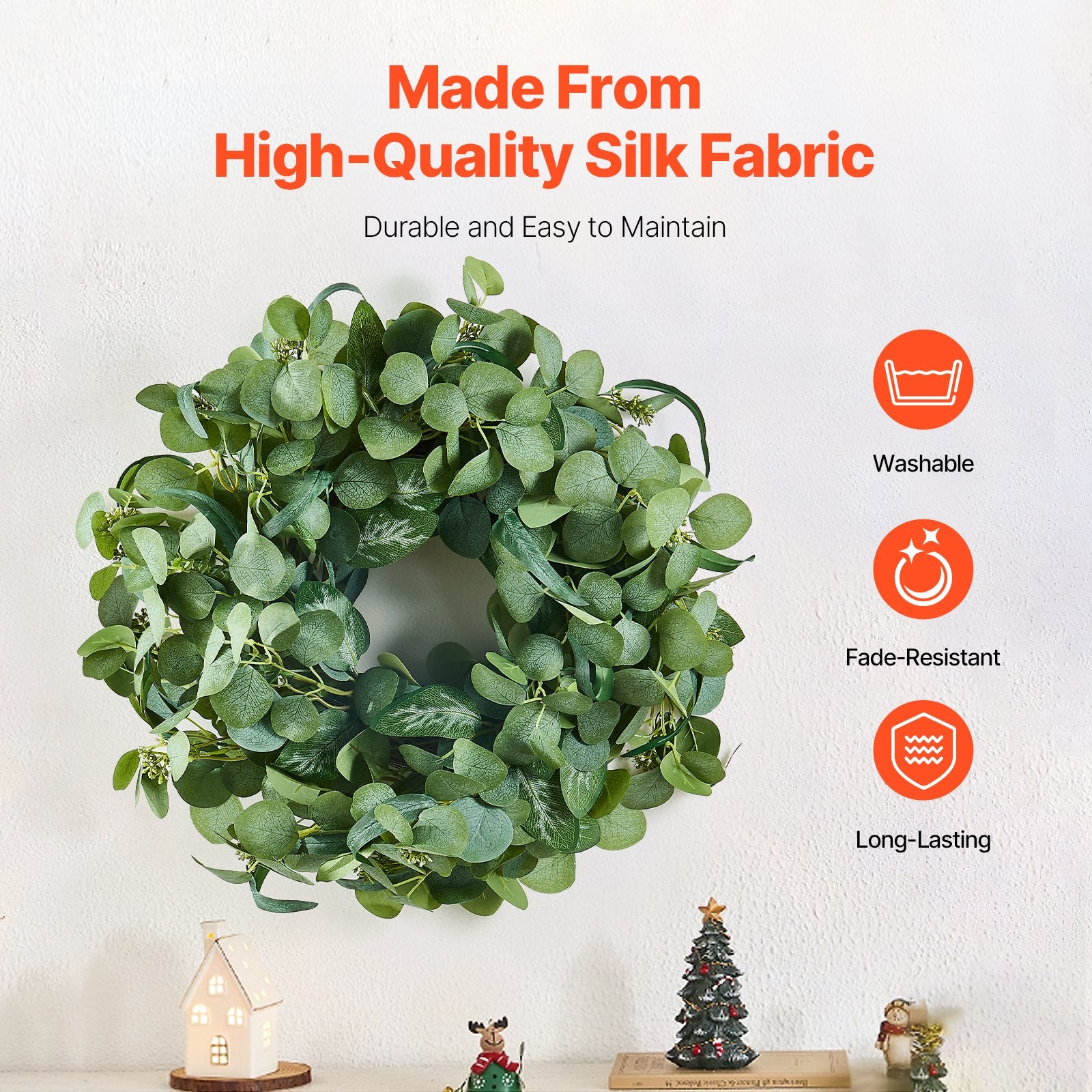 Garden Ornaments: VEVOR Artificial Decorative Wreath 66.04 cm Green Eucalyptus Leaves Year Round