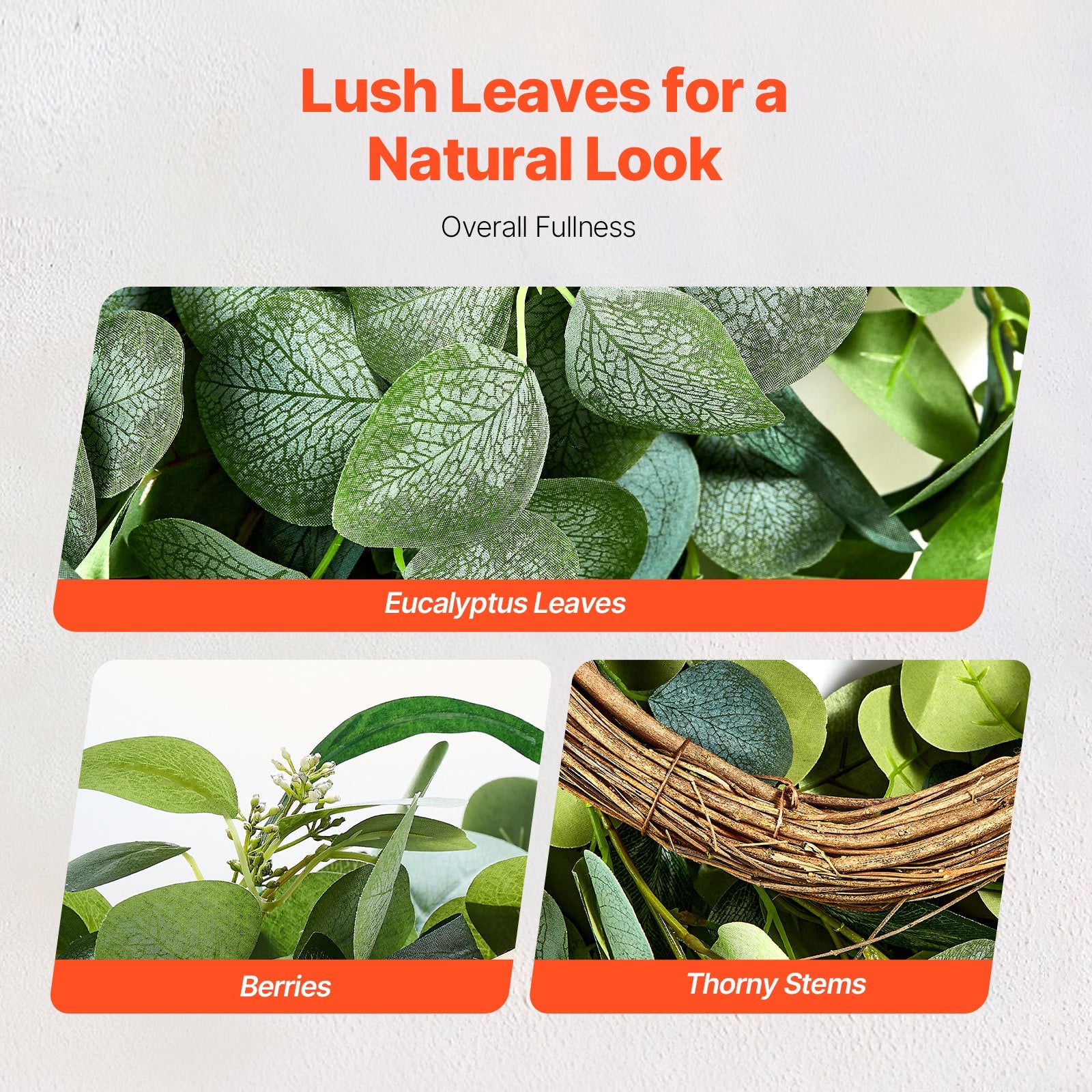 Garden Ornaments: VEVOR Artificial Decorative Wreath 66.04 cm Green Eucalyptus Leaves Year Round