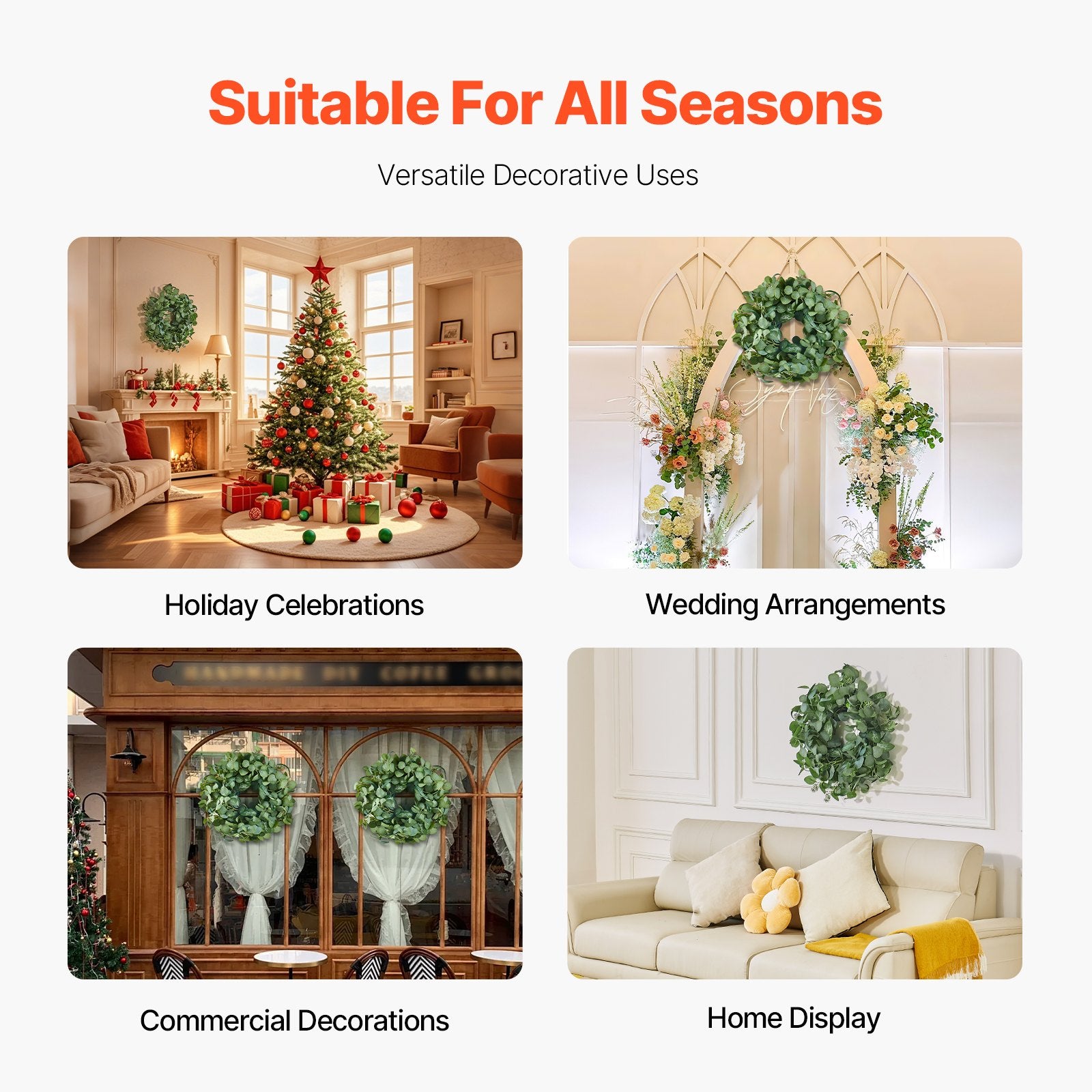Garden Ornaments: VEVOR Artificial Decorative Wreath 66.04 cm Green Eucalyptus Leaves Year Round