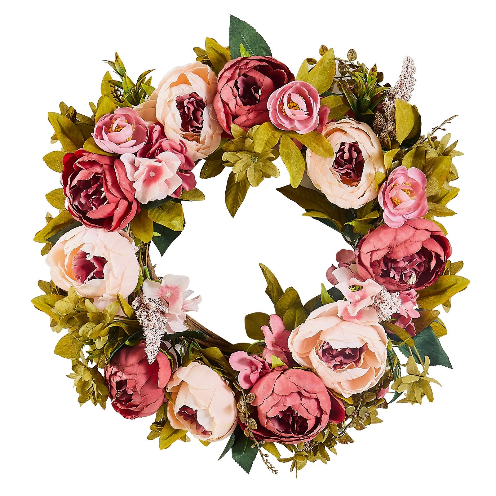Garden Ornaments: VEVOR Artificial Decorative Wreath 48.26 cm Pink Peonies Hydrangeas Year Round