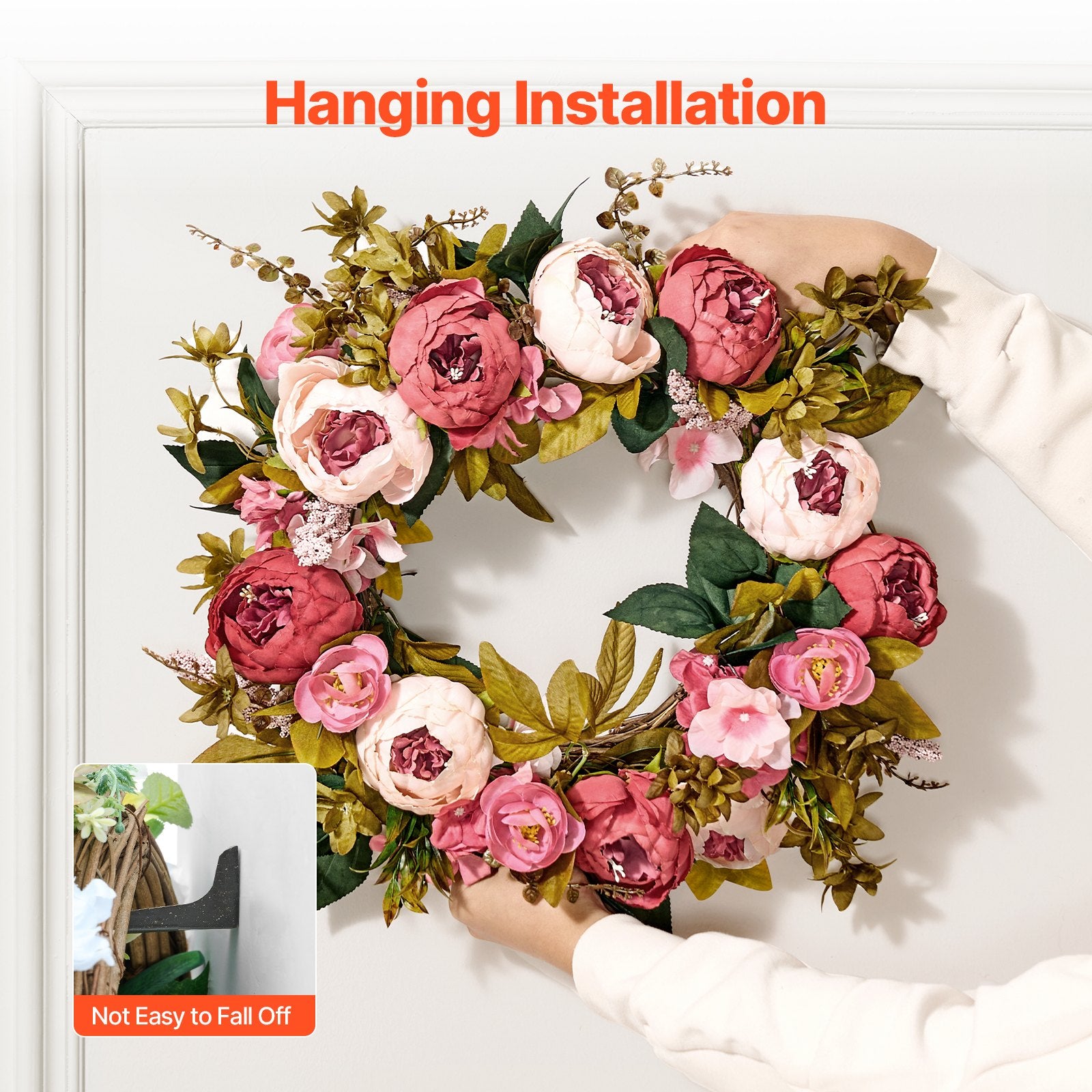 Garden Ornaments: VEVOR Artificial Decorative Wreath 48.26 cm Pink Peonies Hydrangeas Year Round