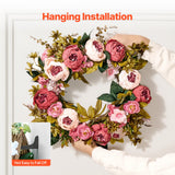 Garden Ornaments: VEVOR Artificial Decorative Wreath 48.26 cm Pink Peonies Hydrangeas Year Round
