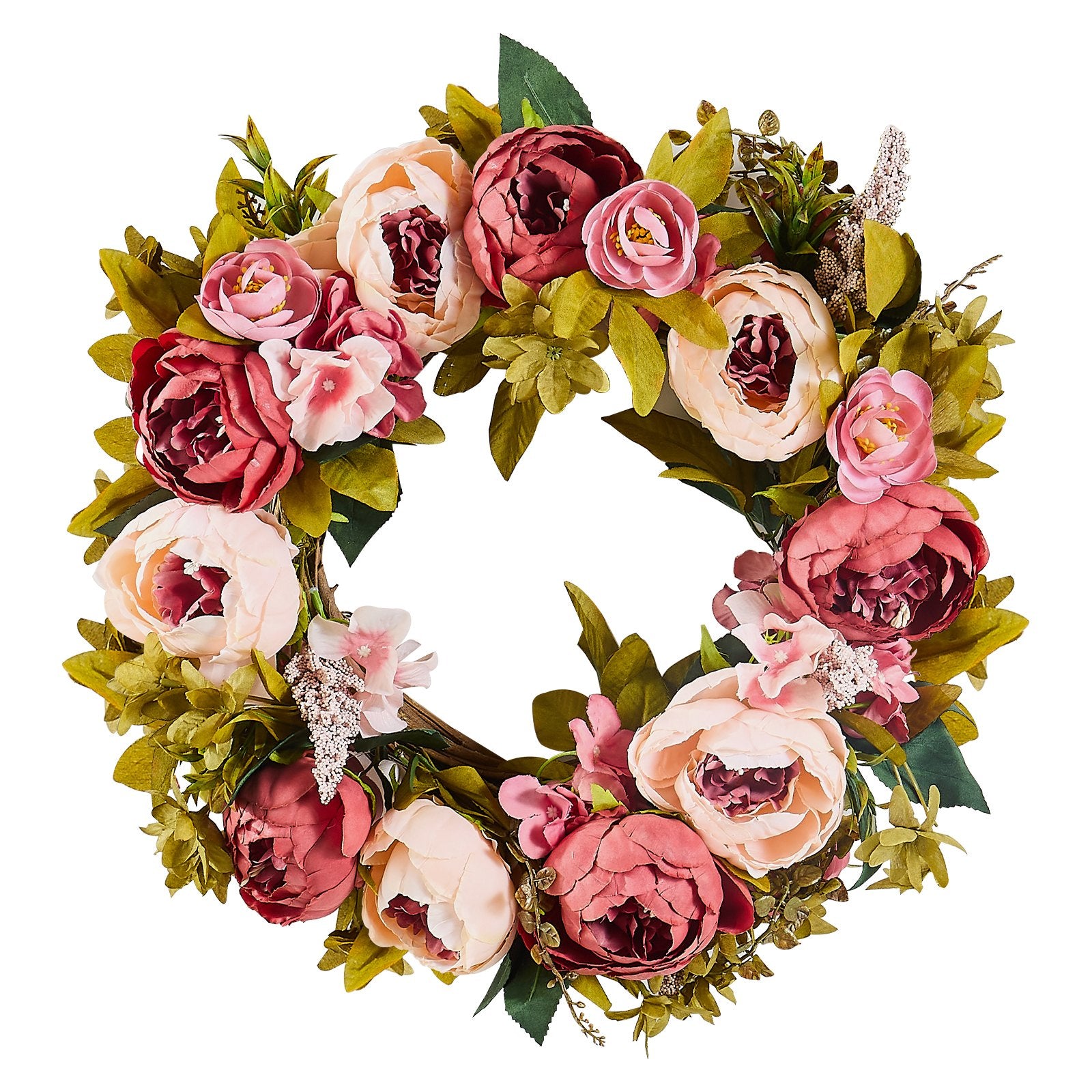 Garden Ornaments: VEVOR Artificial Decorative Wreath 48.26 cm Pink Peonies Hydrangeas Year Round