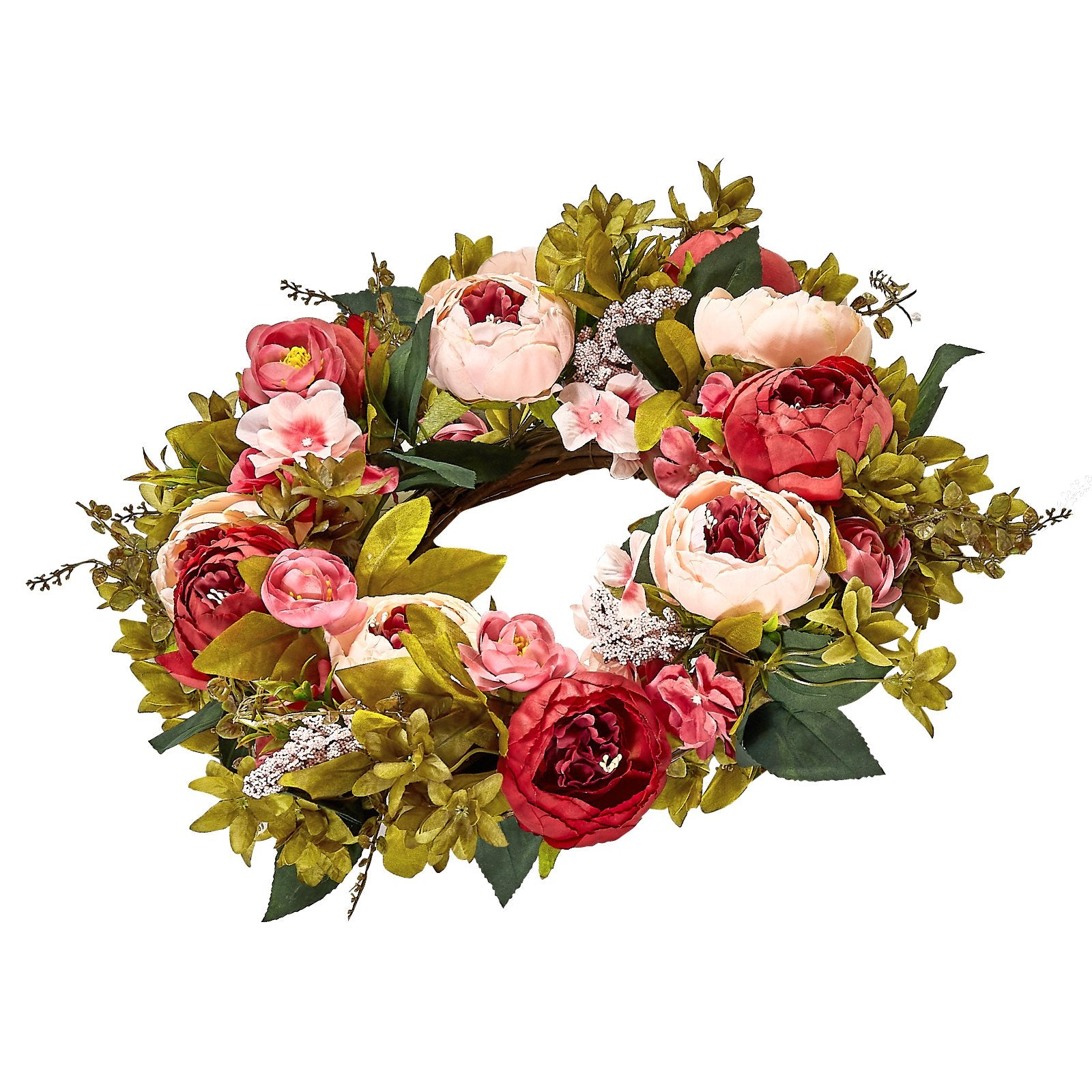 Garden Ornaments: VEVOR Artificial Decorative Wreath 48.26 cm Pink Peonies Hydrangeas Year Round