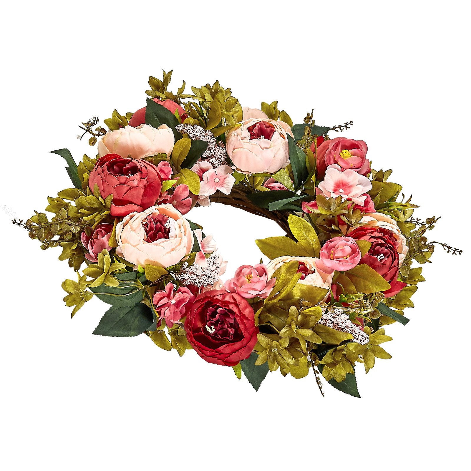Garden Ornaments: VEVOR Artificial Decorative Wreath 48.26 cm Pink Peonies Hydrangeas Year Round