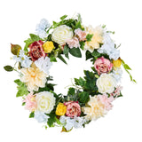 Garden Ornaments: VEVOR Artificial Decorative Wreath 60.96 cm White Pink Yellow Peonies Hydrangeas