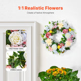 Garden Ornaments: VEVOR Artificial Decorative Wreath 60.96 cm White Pink Yellow Peonies Hydrangeas