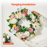 Garden Ornaments: VEVOR Artificial Decorative Wreath 60.96 cm White Pink Yellow Peonies Hydrangeas