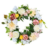 Garden Ornaments: VEVOR Artificial Decorative Wreath 60.96 cm White Pink Yellow Peonies Hydrangeas