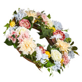 Garden Ornaments: VEVOR Artificial Decorative Wreath 60.96 cm White Pink Yellow Peonies Hydrangeas