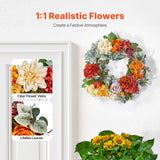 Garden Ornaments: VEVOR Artificial Decorative Wreath 60.96 cm Red Orange Yellow Hydrangeas Roses
