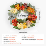 Garden Ornaments: VEVOR Artificial Decorative Wreath 60.96 cm Red Orange Yellow Hydrangeas Roses