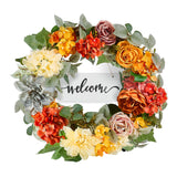 Garden Ornaments: VEVOR Artificial Decorative Wreath 60.96 cm Red Orange Yellow Hydrangeas Roses