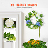 Garden Ornaments: VEVOR Artificial Decorative Wreath 58.42 cm Blue White Green Hydrangeas Roses