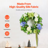 Garden Ornaments: VEVOR Artificial Decorative Wreath 58.42 cm Blue White Green Hydrangeas Roses