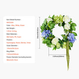 Garden Ornaments: VEVOR Artificial Decorative Wreath 58.42 cm Blue White Green Hydrangeas Roses