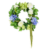 Garden Ornaments: VEVOR Artificial Decorative Wreath 58.42 cm Blue White Green Hydrangeas Roses
