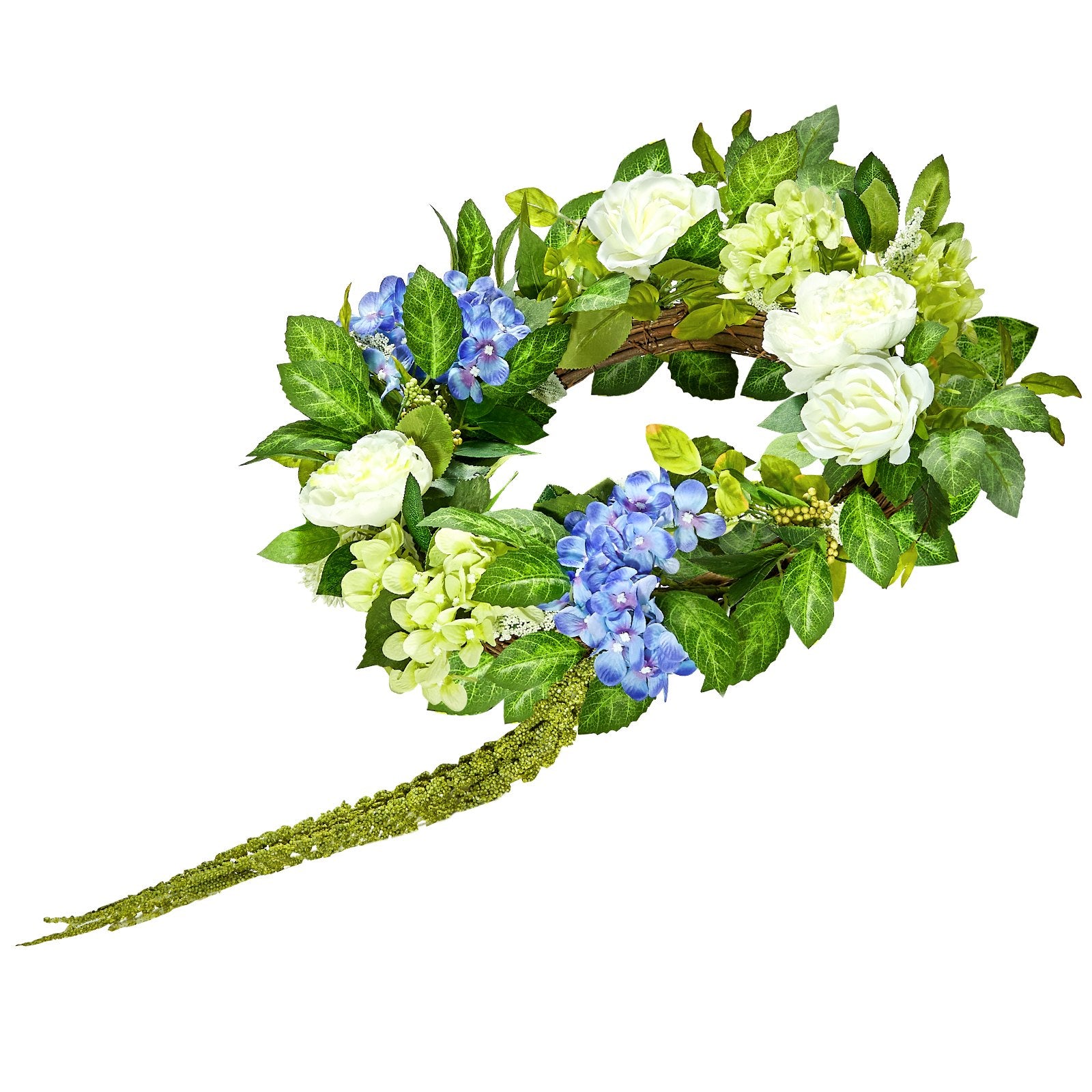 Garden Ornaments: VEVOR Artificial Decorative Wreath 58.42 cm Blue White Green Hydrangeas Roses