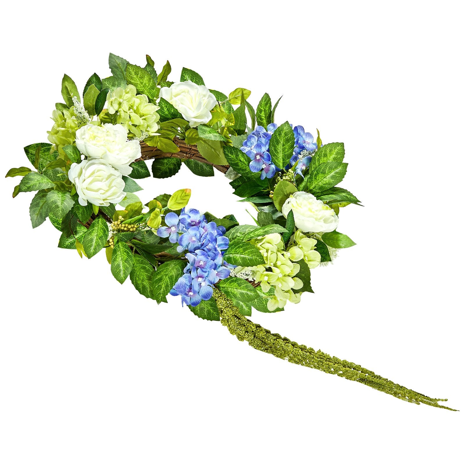 Garden Ornaments: VEVOR Artificial Decorative Wreath 58.42 cm Blue White Green Hydrangeas Roses