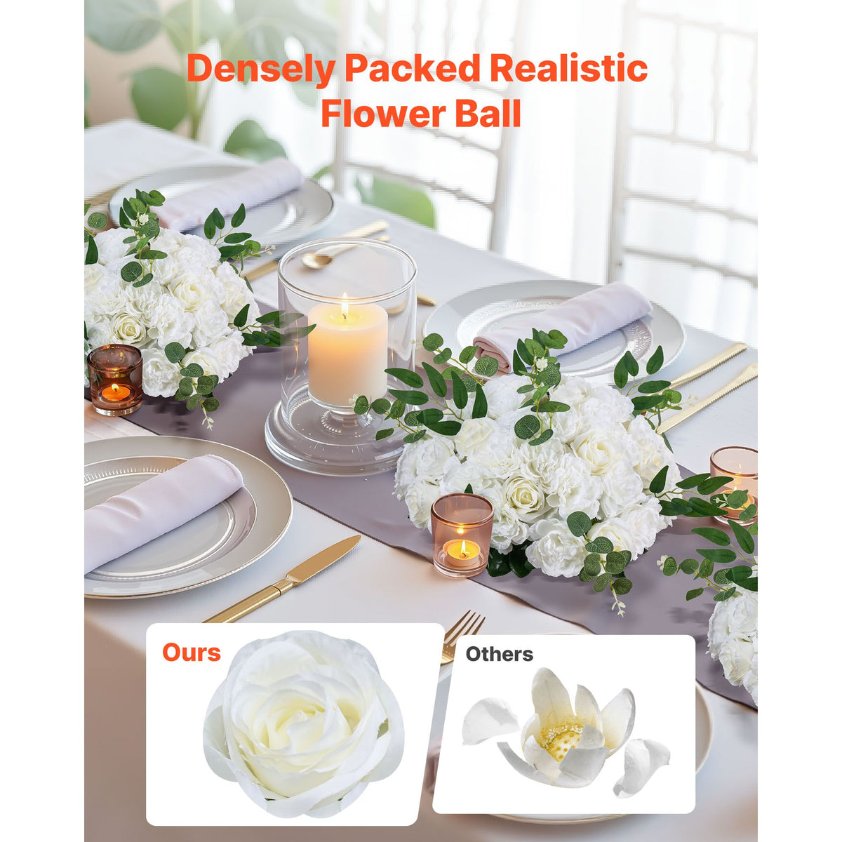 Flower Balls Arrangement Bouquet 10 PCS, 450 mm Diameter Artificial Flower Balls Wedding White Roses Centerpieces, Faux Flowers Arrangements for Wedding Centerpiece Home Table Decorations