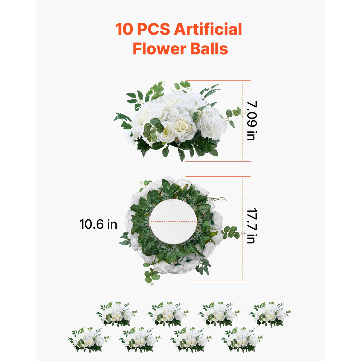 Flower Balls Arrangement Bouquet 10 PCS, 450 mm Diameter Artificial Flower Balls Wedding White Roses Centerpieces, Faux Flowers Arrangements for Wedding Centerpiece Home Table Decorations