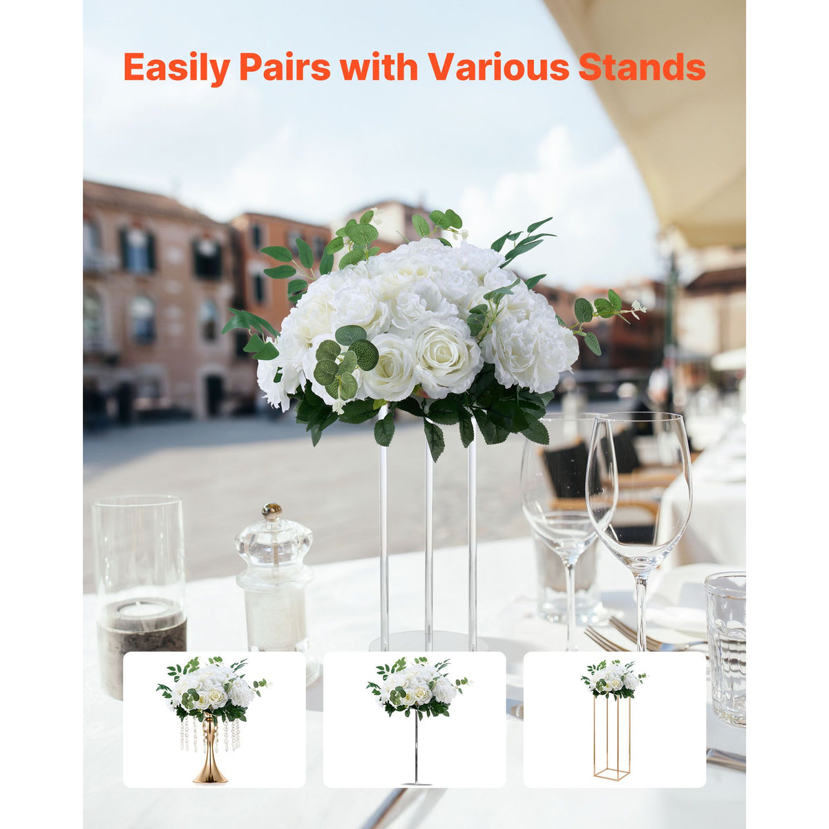 Flower Balls Arrangement Bouquet 10 PCS, 450 mm Diameter Artificial Flower Balls Wedding White Roses Centerpieces, Faux Flowers Arrangements for Wedding Centerpiece Home Table Decorations