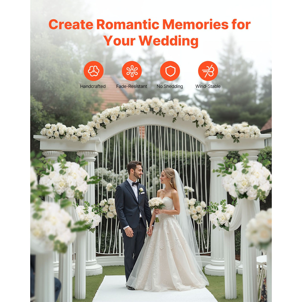 Flower Balls Arrangement Bouquet 10 PCS, 450 mm Diameter Artificial Flower Balls Wedding White Roses Centerpieces, Faux Flowers Arrangements for Wedding Centerpiece Home Table Decorations