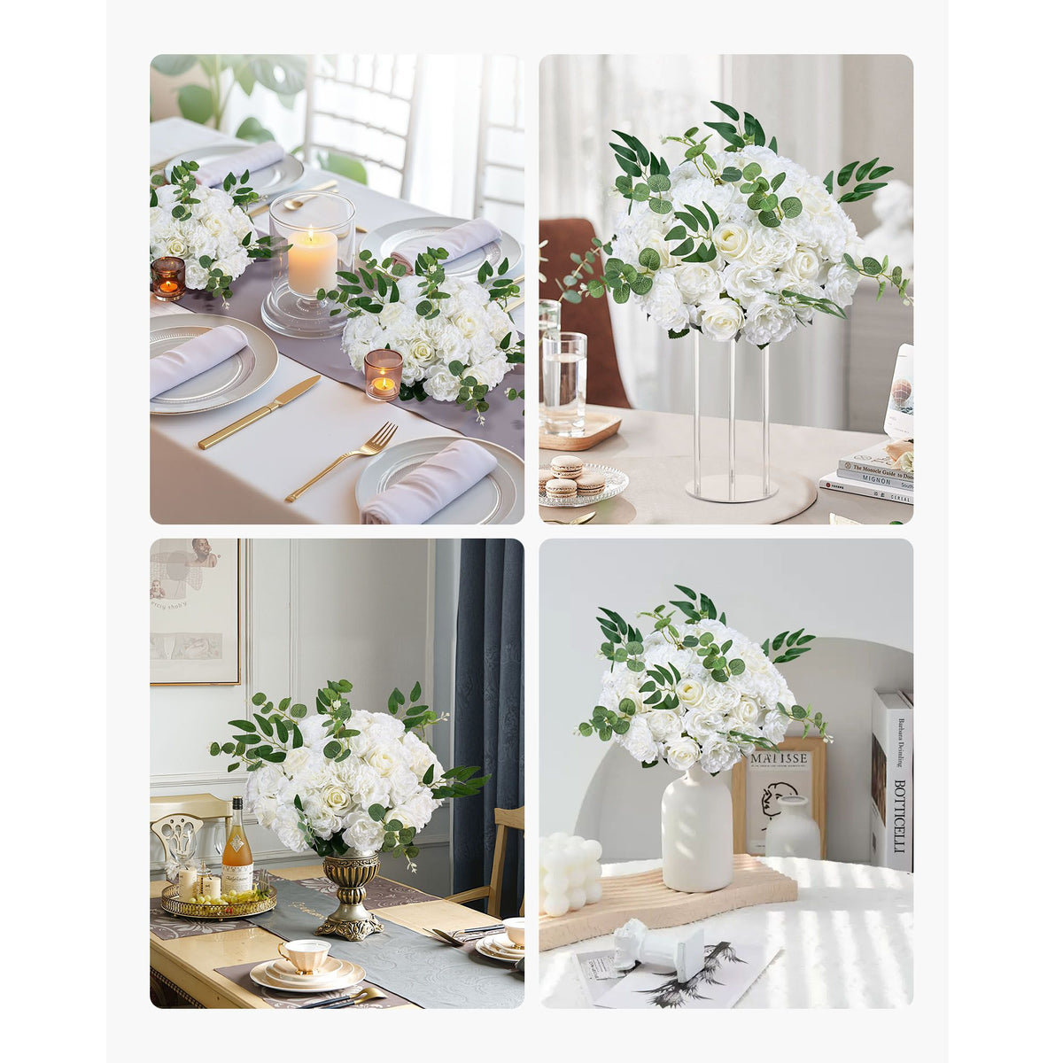 Flower Balls Arrangement Bouquet 10 PCS, 450 mm Diameter Artificial Flower Balls Wedding White Roses Centerpieces, Faux Flowers Arrangements for Wedding Centerpiece Home Table Decorations