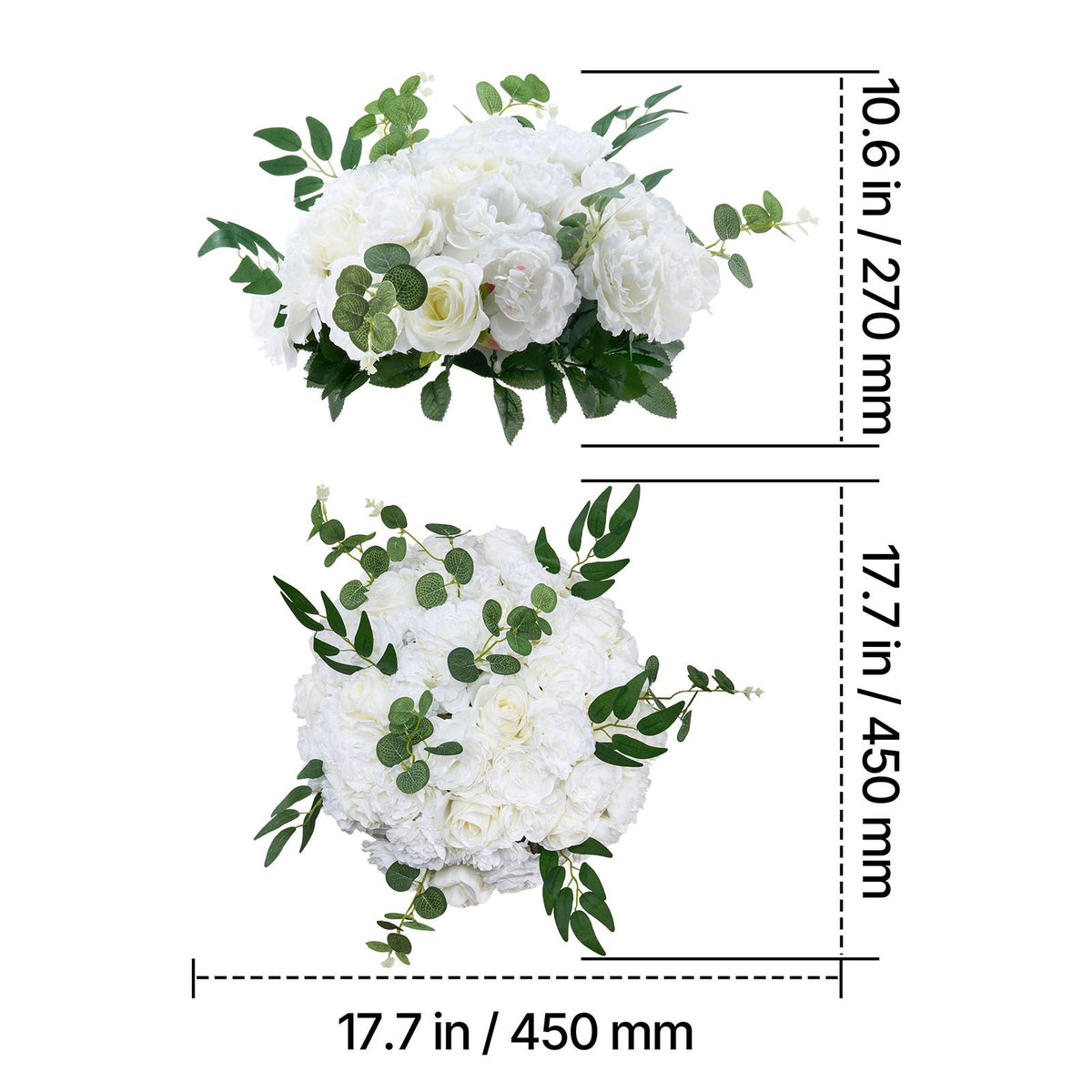 Flower Balls Arrangement Bouquet 10 PCS, 450 mm Diameter Artificial Flower Balls Wedding White Roses Centerpieces, Faux Flowers Arrangements for Wedding Centerpiece Home Table Decorations
