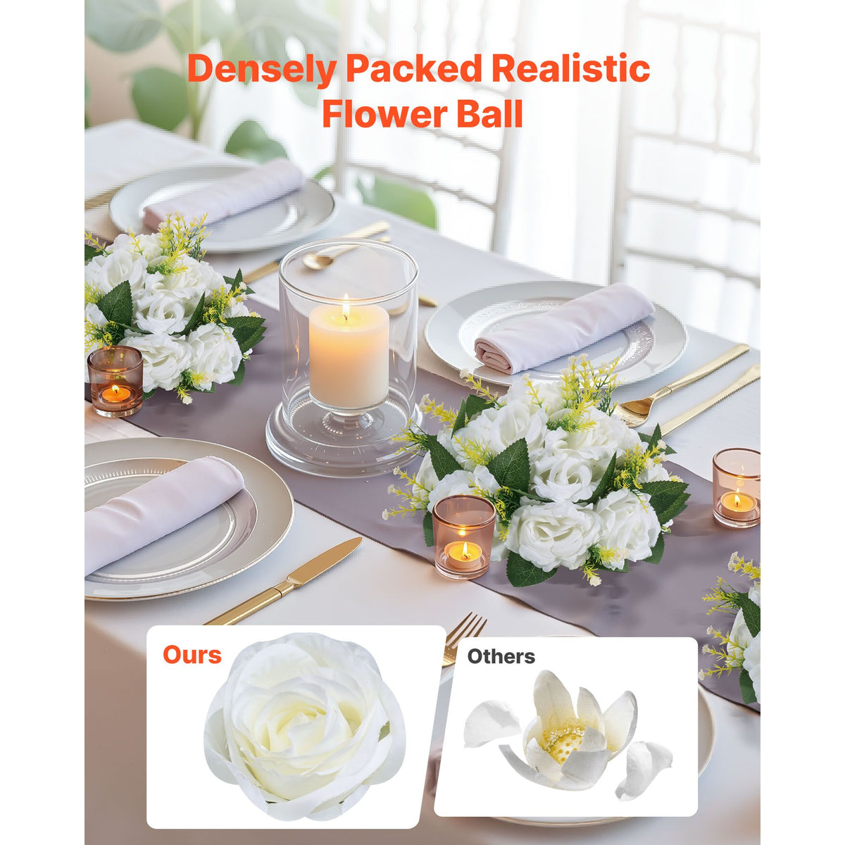 Flower Balls Arrangement Bouquet 10 PCS, 240 mm Diameter Artificial Flower Balls Wedding Rose Centerpieces, Faux Flowers Arrangements for Wedding Centerpiece Home Table Decorations, White