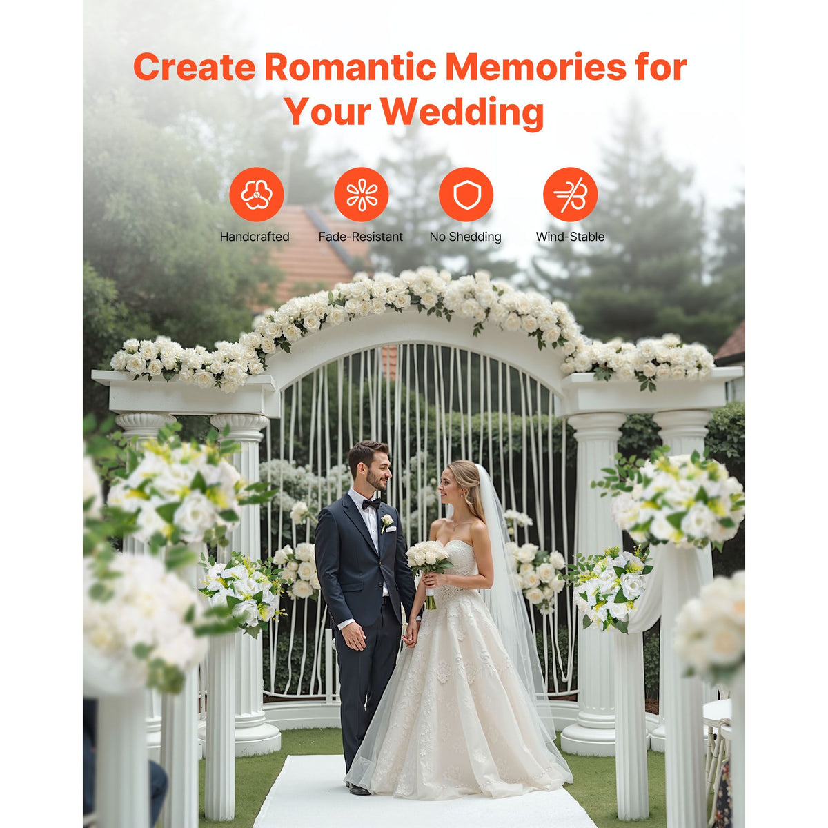 Flower Balls Arrangement Bouquet 10 PCS, 240 mm Diameter Artificial Flower Balls Wedding Rose Centerpieces, Faux Flowers Arrangements for Wedding Centerpiece Home Table Decorations, White