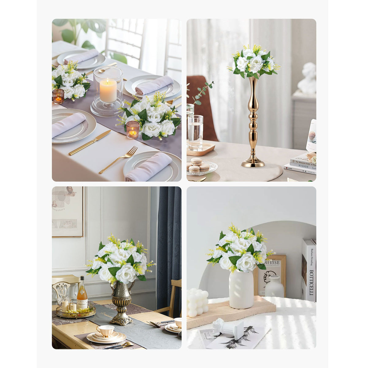 Flower Balls Arrangement Bouquet 10 PCS, 240 mm Diameter Artificial Flower Balls Wedding Rose Centerpieces, Faux Flowers Arrangements for Wedding Centerpiece Home Table Decorations, White