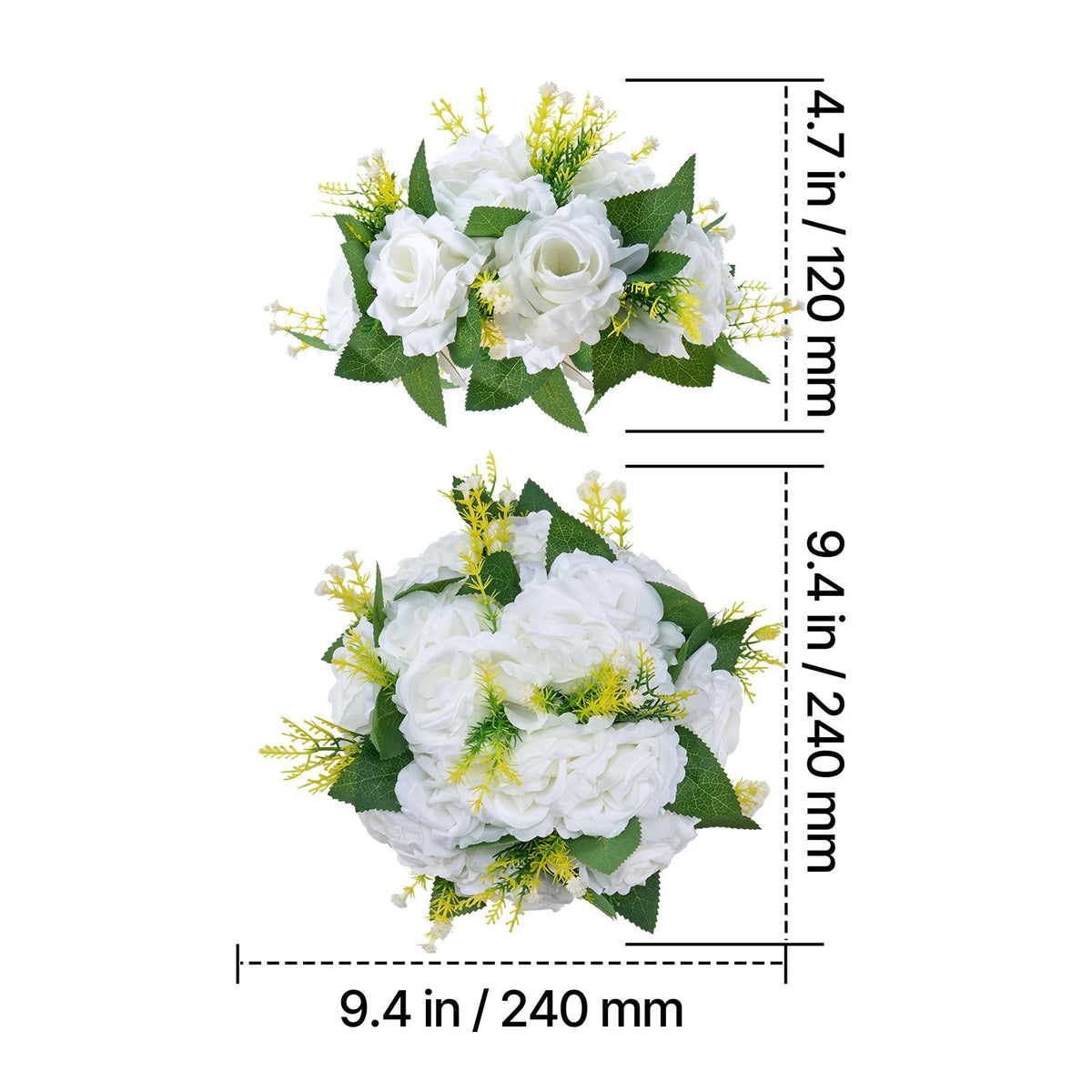 Flower Balls Arrangement Bouquet 10 PCS, 240 mm Diameter Artificial Flower Balls Wedding Rose Centerpieces, Faux Flowers Arrangements for Wedding Centerpiece Home Table Decorations, White