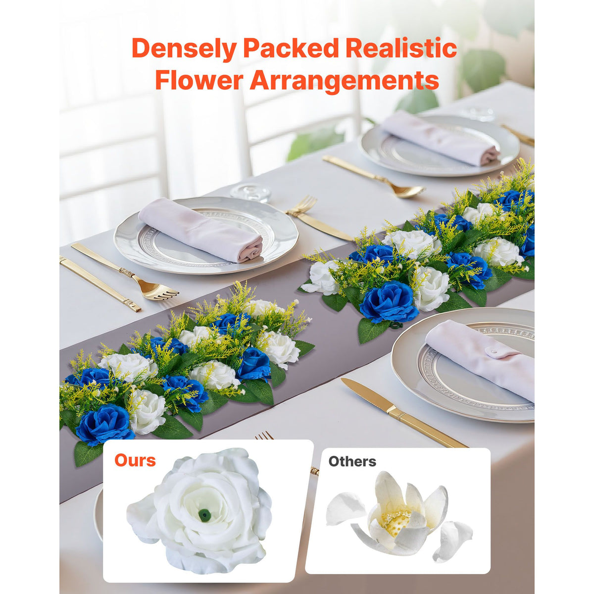 Flower Ball Arrangement Bouquet 10 PCS, 500 x 220 mm Artificial Flower Balls Wedding Table Centerpieces, Faux Rose Arrangements for Wedding Centerpiece Home Decoration, Blue and White Roses