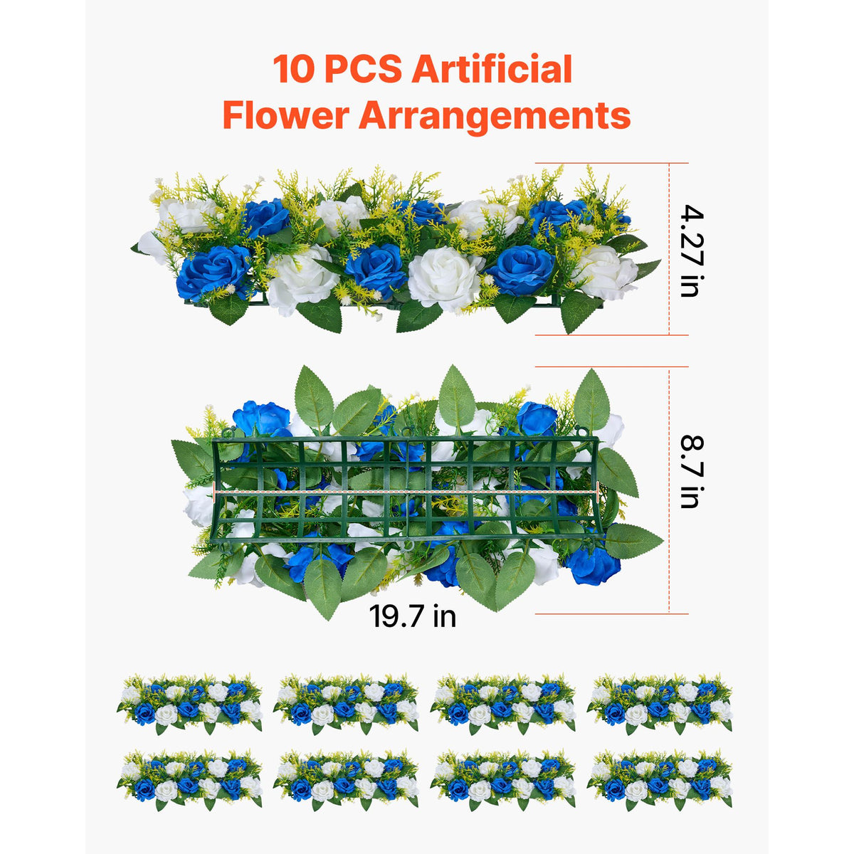 Flower Ball Arrangement Bouquet 10 PCS, 500 x 220 mm Artificial Flower Balls Wedding Table Centerpieces, Faux Rose Arrangements for Wedding Centerpiece Home Decoration, Blue and White Roses