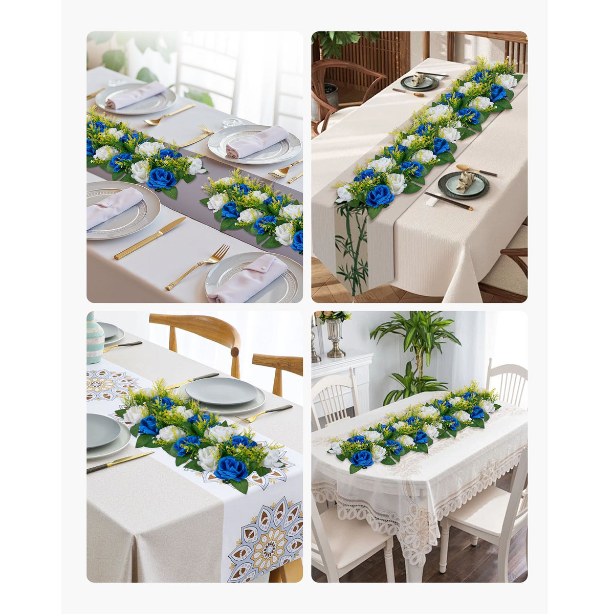 Flower Ball Arrangement Bouquet 10 PCS, 500 x 220 mm Artificial Flower Balls Wedding Table Centerpieces, Faux Rose Arrangements for Wedding Centerpiece Home Decoration, Blue and White Roses