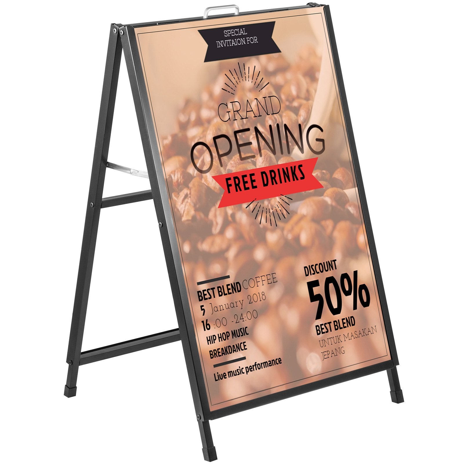 Traffic Control & Parking Tools: VEVOR A-Frame Sidewalk Sign 24"x36" Sidewalk Signs for Businesses Black Coated Steel Metal A-Frame Sign Slide-in Folding Sandwich Board Sidewalk Sign Double-Sided with 2 Corrugated Plastic Poster Boar