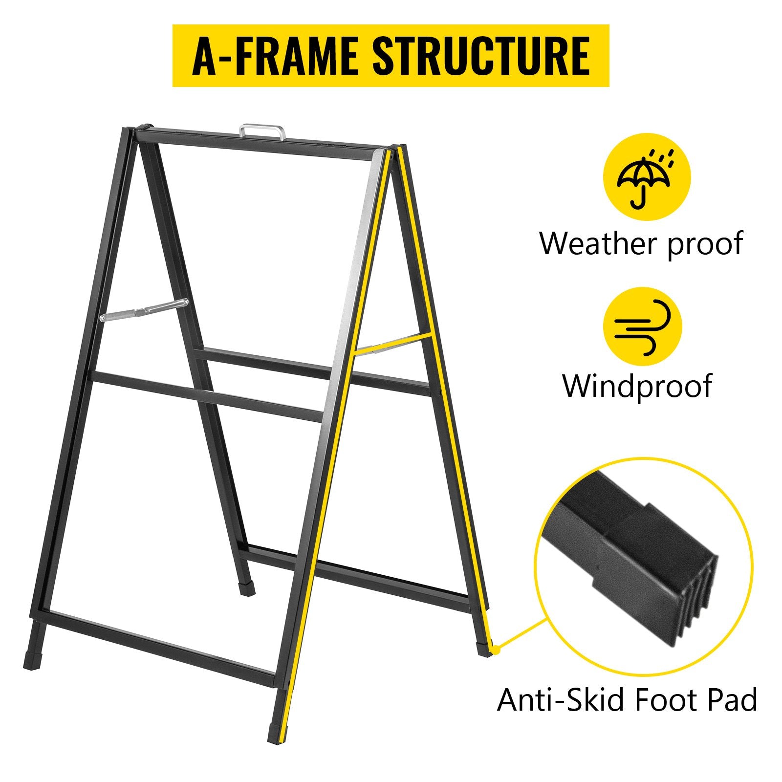 Traffic Control & Parking Tools: VEVOR A-Frame Sidewalk Sign 24"x36" Sidewalk Signs for Businesses Black Coated Steel Metal A-Frame Sign Slide-in Folding Sandwich Board Sidewalk Sign Double-Sided with 2 Corrugated Plastic Poster Boar