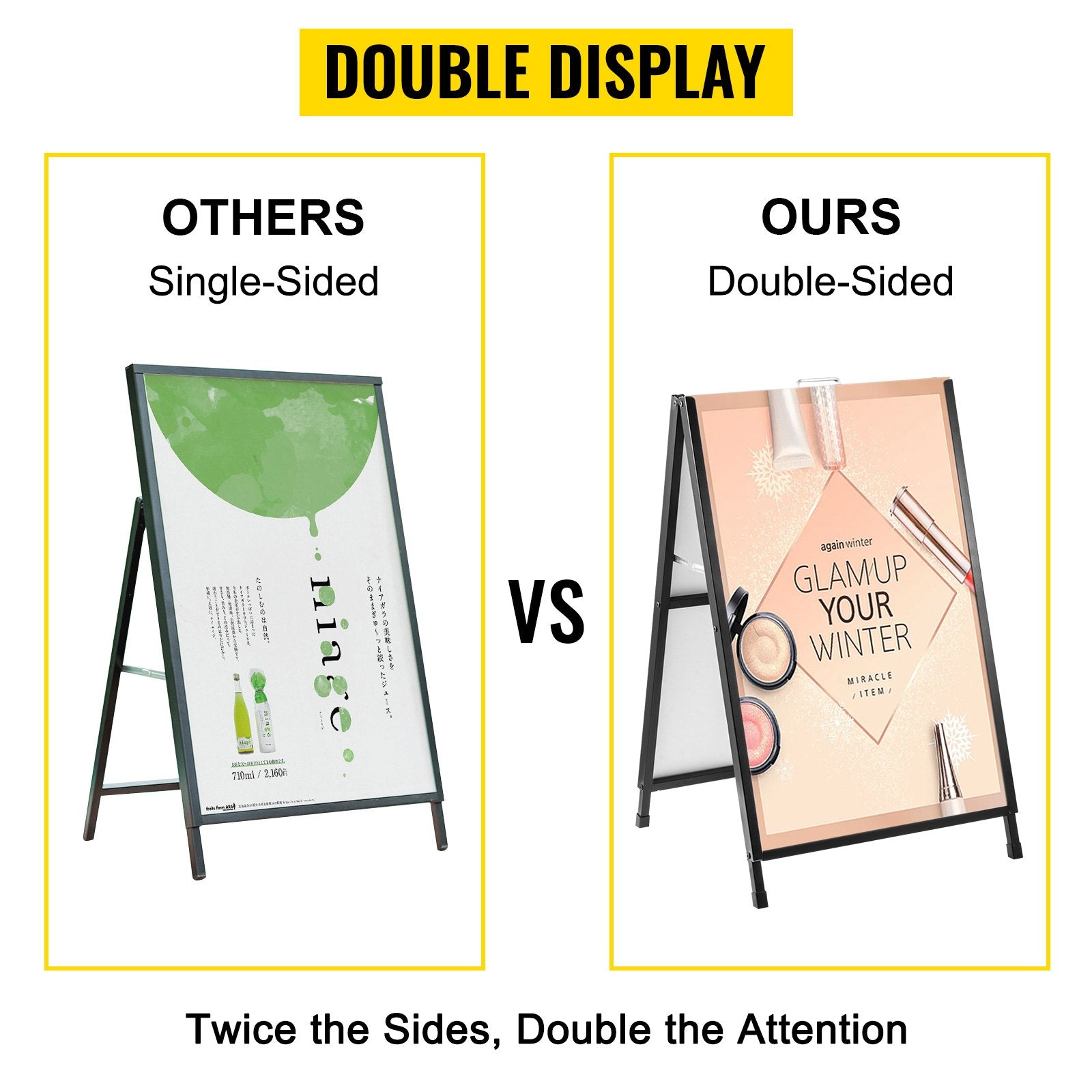 Traffic Control & Parking Tools: VEVOR A-Frame Sidewalk Sign 24"x36" Sidewalk Signs for Businesses Black Coated Steel Metal A-Frame Sign Slide-in Folding Sandwich Board Sidewalk Sign Double-Sided with 2 Corrugated Plastic Poster Boar