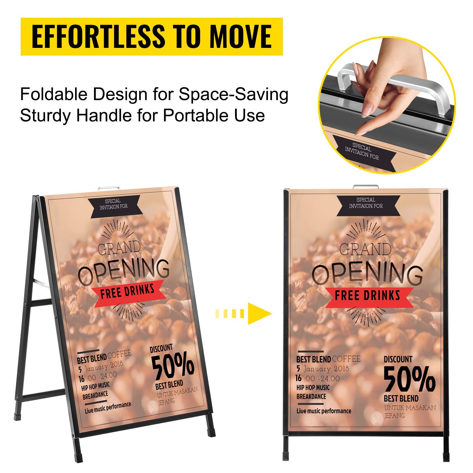 Traffic Control & Parking Tools: VEVOR A-Frame Sidewalk Sign 24"x36" Sidewalk Signs for Businesses Black Coated Steel Metal A-Frame Sign Slide-in Folding Sandwich Board Sidewalk Sign Double-Sided with 2 Corrugated Plastic Poster Boar