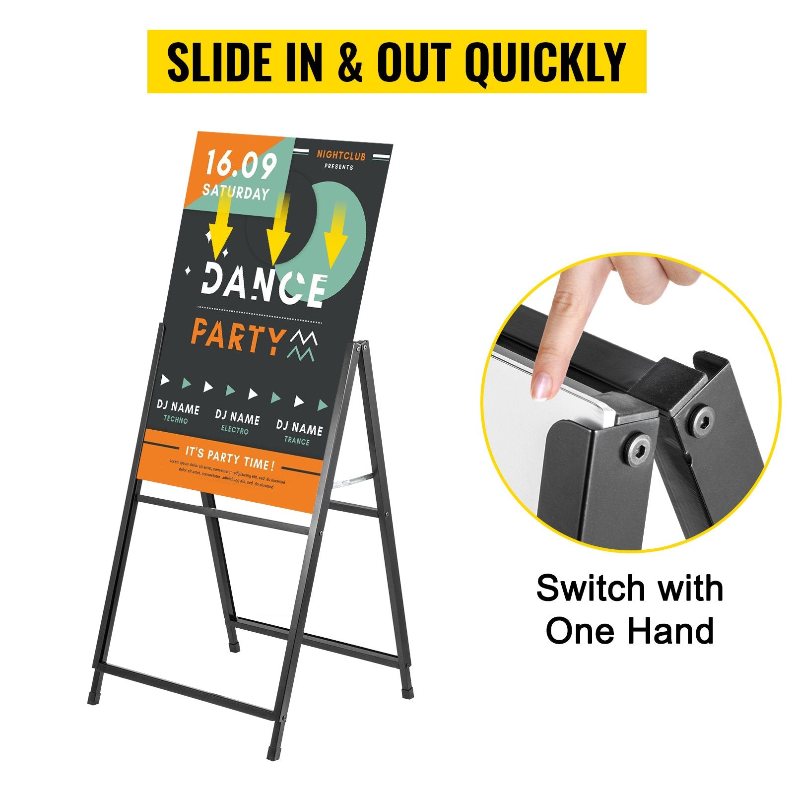 Traffic Control & Parking Tools: VEVOR A-Frame Sidewalk Sign 24"x36" Sidewalk Signs for Businesses Black Coated Steel Metal A-Frame Sign Slide-in Folding Sandwich Board Sidewalk Sign Double-Sided with 2 Corrugated Plastic Poster Boar