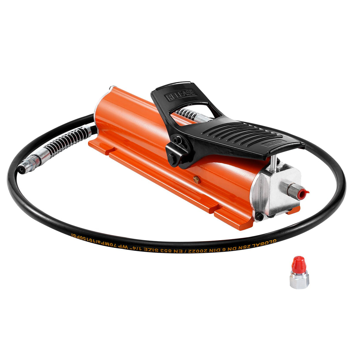 10,000PSI Air Hydraulic Pump, 0.18 Gal Reservoir, NPT 3/8 In Oil Outlet, NPT 1/4 In Inlet, Metal Shell Air Actuated Treadle Foot Pump, for Precision Industrial Machinery & Aerospace Equipment