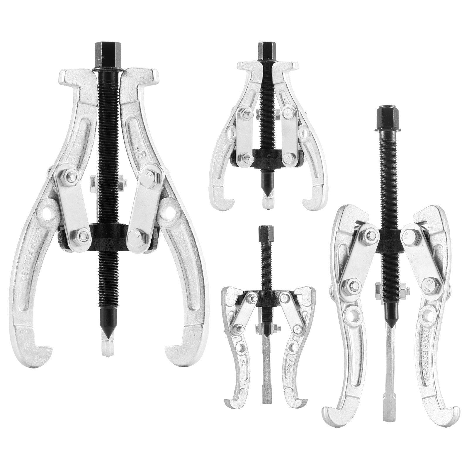 Gear Puller Set, 76.2 mm/101.6 mm/152.4 mm/203.2 mm 3 Jaw Bearing Puller with Reversible Jaws, 2 Jaw/3 Jaw Pulley Puller, 4 PCS Bearing Puller Tool Kit for Pulley Gear Bearing Flywheel Removal