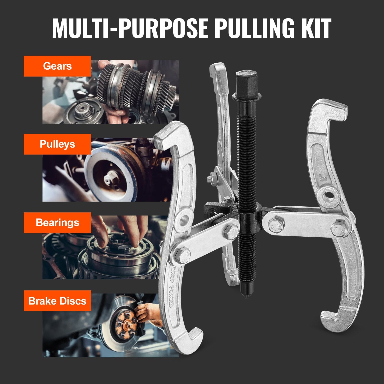 Automotive Repair & Speciality Tools: VEVOR Gear Puller Set 3" 4" 6" 8" 3-Jaw Bearing Puller Wheel Gear Pulley 4 PCS