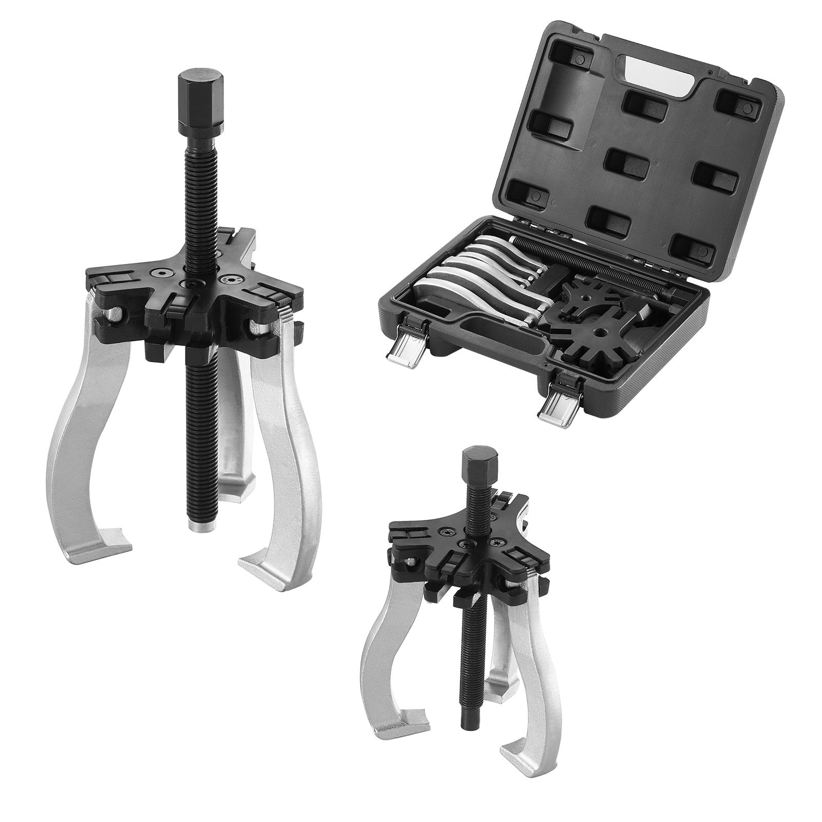 Pull Out Bins: VEVOR Gear Puller Set, 3" and 7" Puller Kit, 3 Jaw Gear Bearing Flywheel Pulley Removal Tool, 2 or 3 Reversible Jaws Wheel Puller, Vertically and Horizontally, External and Internal, 2-Piece