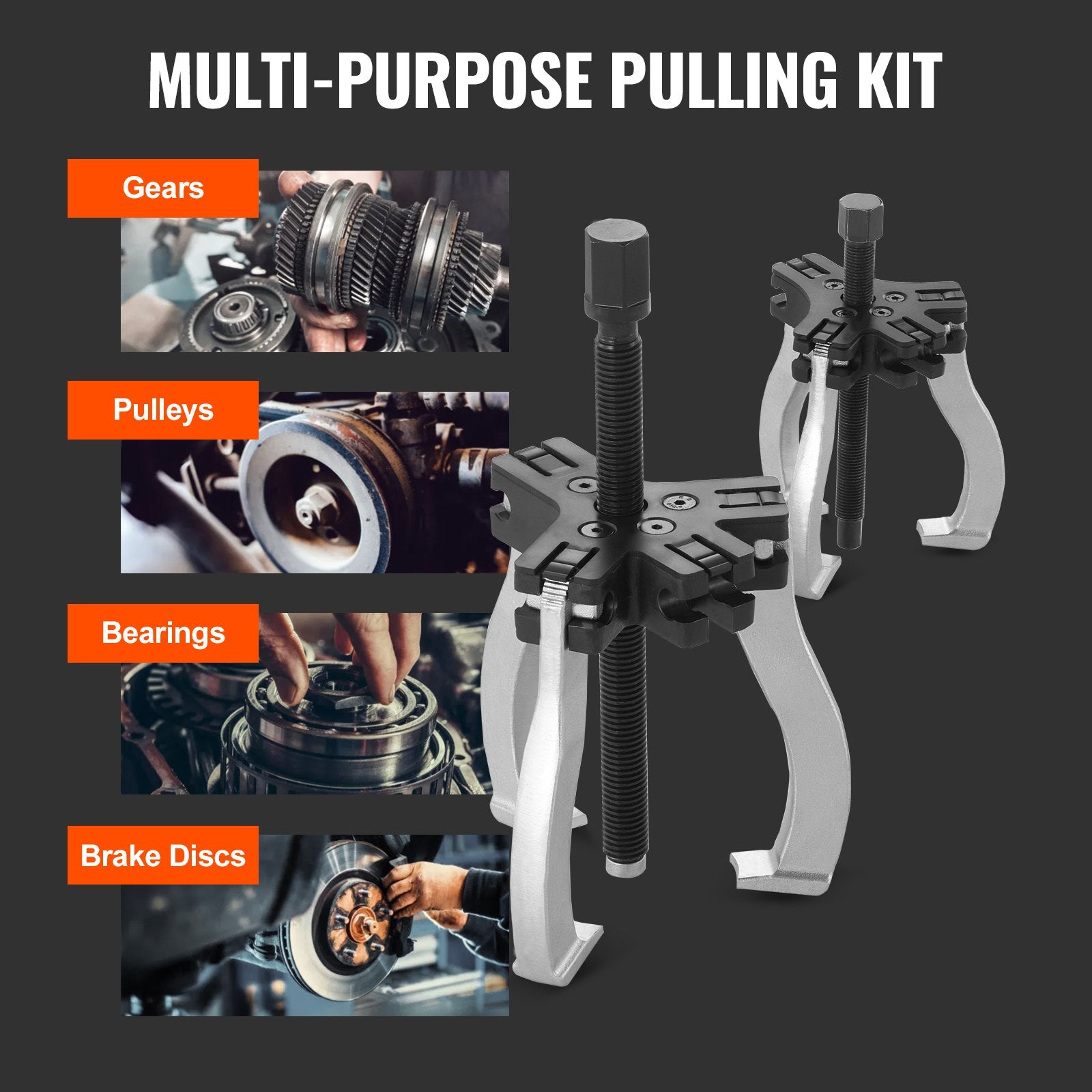 Pull Out Bins: VEVOR Gear Puller Set, 3" and 7" Puller Kit, 3 Jaw Gear Bearing Flywheel Pulley Removal Tool, 2 or 3 Reversible Jaws Wheel Puller, Vertically and Horizontally, External and Internal, 2-Piece