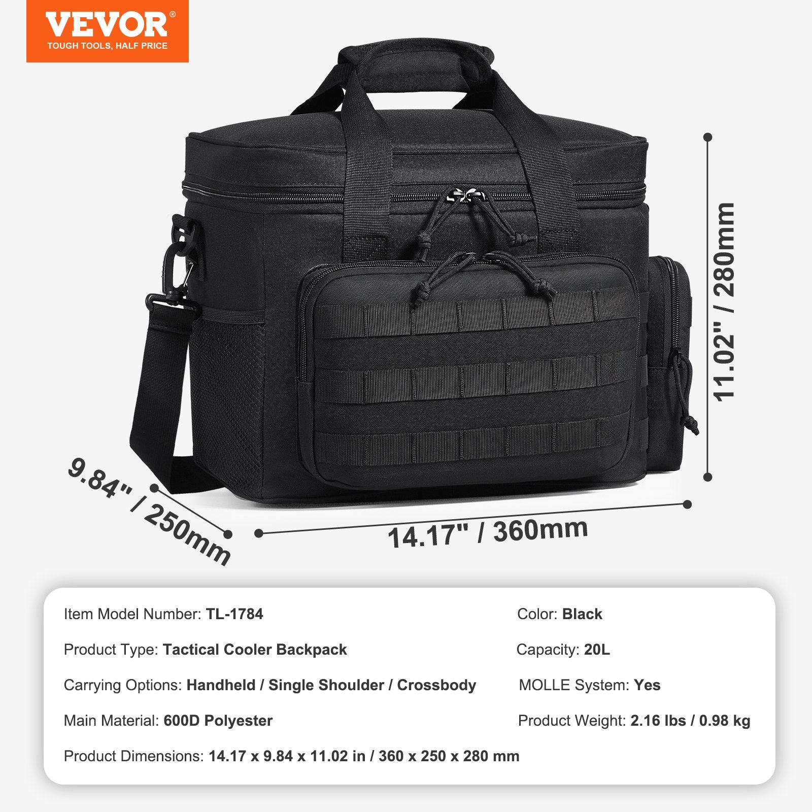 Food Storage: VEVOR Cooler Bag 20L Insulated Lunch Bag Molle Design & Removable Storage Bags