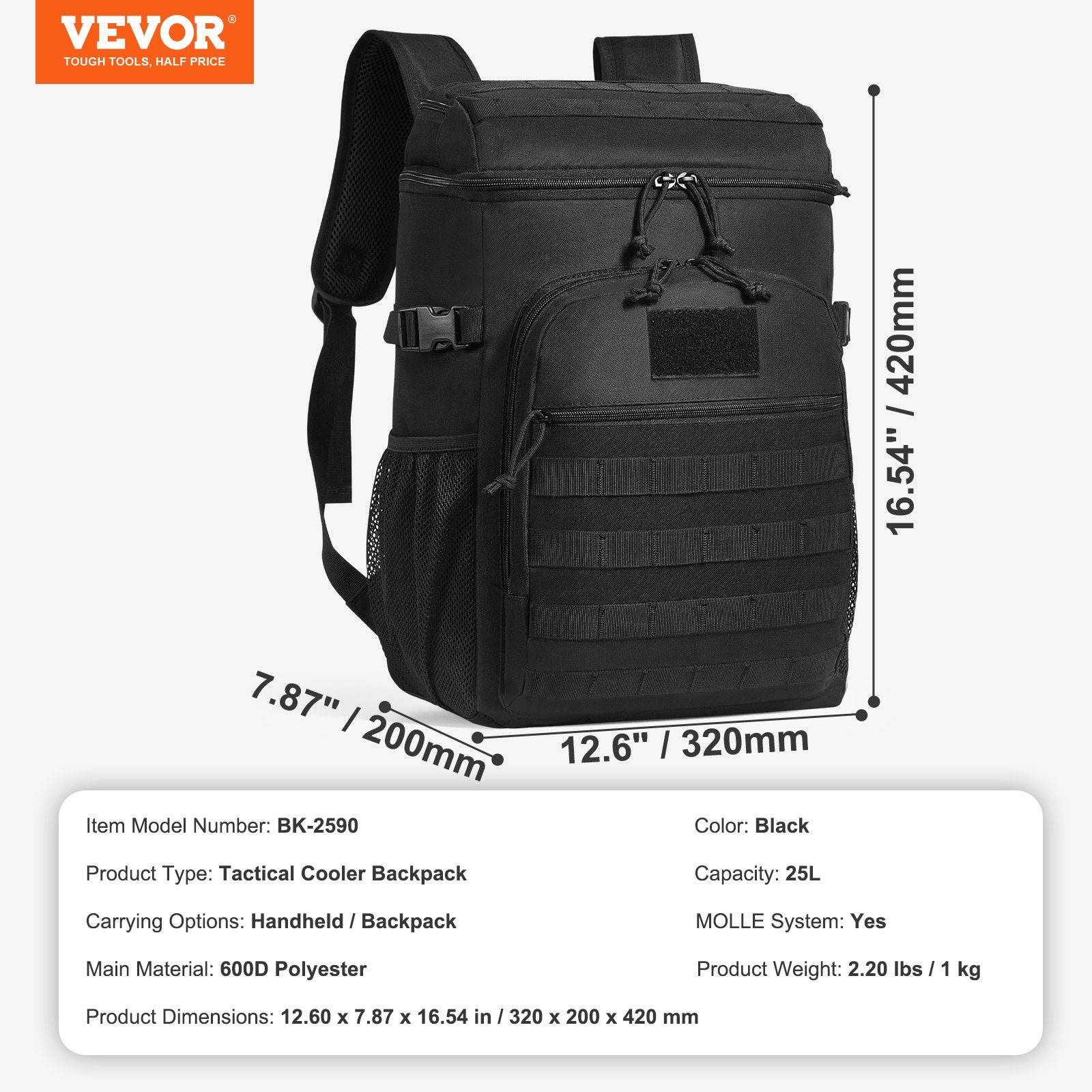 Food Storage: VEVOR Cooler Bag 25L Insulated Lunch Bag Molle Design & Removable Storage Bags