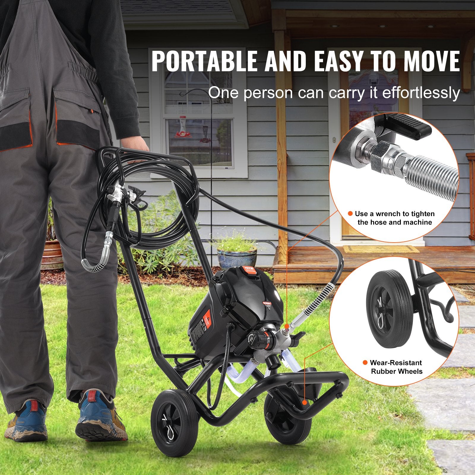 Painting Tools: VEVOR Stand Airless Paint Sprayer, 750W 3000PSI High Efficiency Electric Airless Sprayer With Cart, Fine And Even Painting Effect, Paint Sprayers for Home Interior and Exterior Furniture and Fences