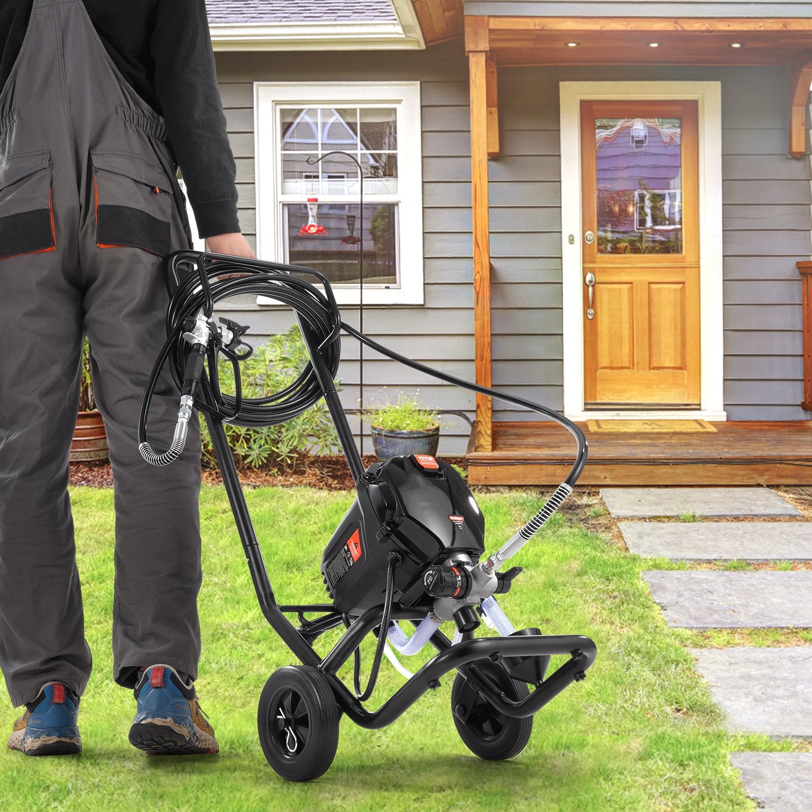 Painting Tools: VEVOR Stand Airless Paint Sprayer, 750W 3000PSI High Efficiency Electric Airless Sprayer With Cart, Fine And Even Painting Effect, Paint Sprayers for Home Interior and Exterior Furniture and Fences